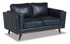 Causeuse en cuir véritable 63 po avec coussins d'assise amovibles et base en bois – Brun Caramel