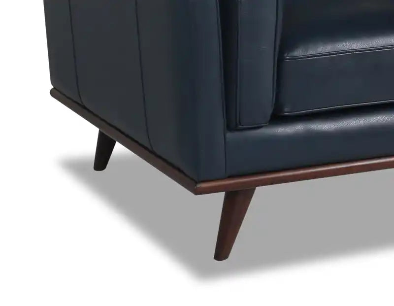 Causeuse en cuir véritable 63 po avec coussins d'assise amovibles et base en bois – Brun Caramel