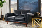 Causeuse en cuir véritable 63 po avec coussins d'assise amovibles et base en bois – Brun Caramel