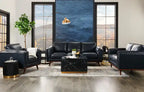 Causeuse en cuir véritable 63 po avec coussins d'assise amovibles et base en bois – Brun Caramel