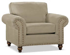 Made in Canada Wynn 47 Chenille Fabric Chair with Nailhead Trim and Wood Bun Legs